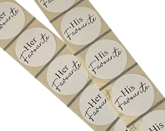 White round his favorite her favourite wedding stickers 25 of each label favour bag seals