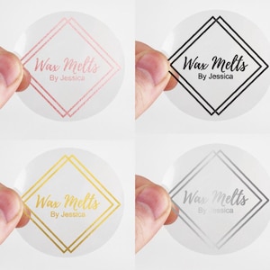 1000 x Roll Clear wax melt candle business labels round 31mm 45mm 50mm 65mm 90mm custom stickers silver gold business