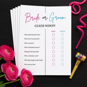 Raad eens wie-spelkaarten bruid of bruidegom – A6-spelletjes vrijgezellenfeest – leuke huwelijksactiviteit voor bruidsmeisjes, feestartikelen vrijgezellenfeest