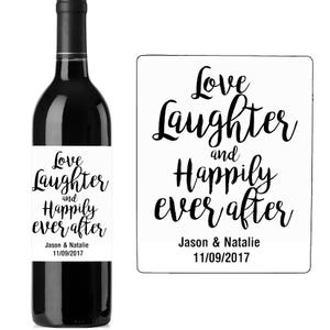 10 Personalsed Wine Bottle Labels for Wedding Tables & Centerpieces – Love and Laughter Theme