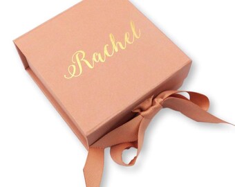 Personlig presentask i roséguld, namn i guldfolie, smyckeskrin för brudtärnor