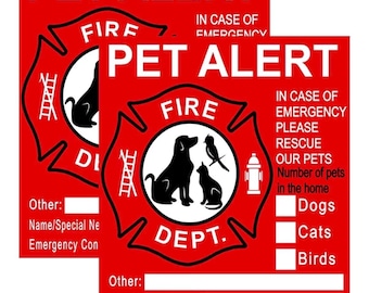 Paquete de 2 pegatinas "Mascota dentro" – Calcomanías de alerta de emergencia para ventanas y puertas, etiquetas de rescate y seguridad contra incendios para perros, gatos y pájaros, pegatina de advertencia de vinilo