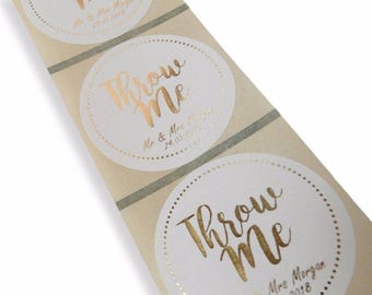 Personalized Gold Foil Throw Me Confetti Wedding Stickers - 45mm