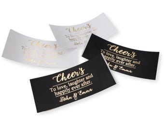 Wedding favor mini champagne prosecco bottle labels table metallic gold foil personalised sticker