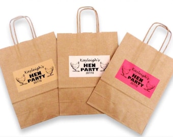 10 Personalised Hen Party Bags Kraft Brown Bags | Hen Night Favour Bags | Custom Hen Do Party Bags | Bridesmaid Gift Bags