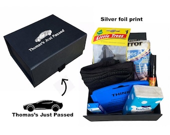 Kit de supervivencia para regalo de hombre con estampado plateado y caja de regalo personalizada para aprender a conducir un coche nuevo