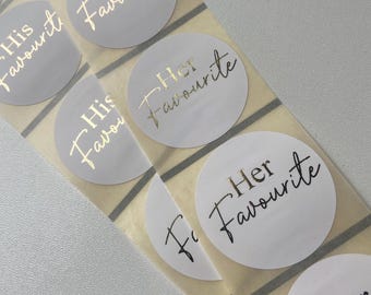 White round his favorite her favourite shiny gold foil wedding stickers label favour bag seals