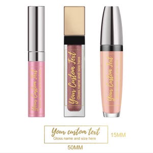 Transparent  shiny gold personalised lip gloss balm waterproof labels, cosmetic stickers Lip gloss packaging, Small favor stickers