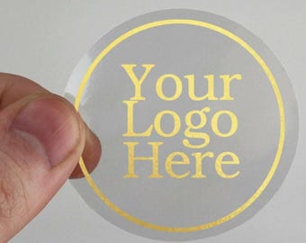 100 Gold Foil Clear Round Stickers | Custom Logo Labels | 38mm, 45mm, 50mm, 65mm, 90mm Transparent Branding Business Stickers