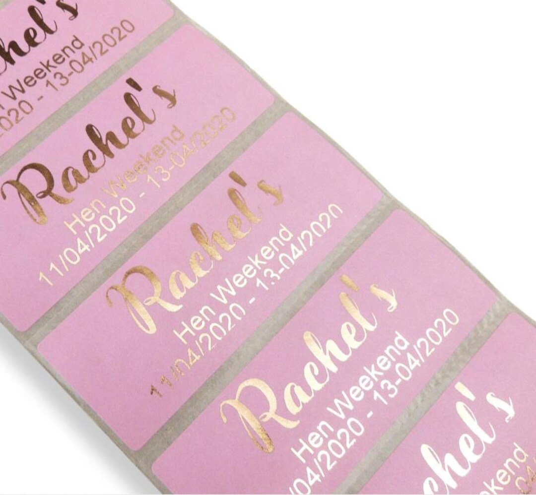 Personalised Pink Hen Party Birthday Labels Gold Foil Metallic Print ...