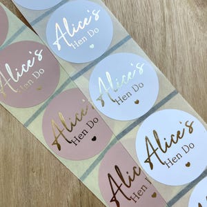 45mm Pink/white  personalised Hen Do Hen Party wedding round stickers gold foil favour party bag bridal shower treats