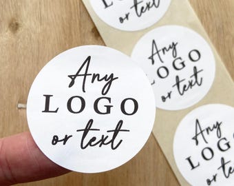 100 x White Round 25mm 38mm 45mm 50mm 65mm Stickers Black printed logo Labels Business Custom Design Or Text Stickers