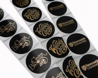 100 x round 45mm Black stickers gold shiny foil logo labels business stickers