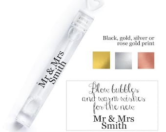 Personalised wedding table favour bubbles Mr & Mrs table stickers black gold silver rose gold