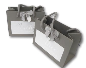 Sacchetto regalo personalizzato in lamina d'argento, nastro d'argento, bomboniera per matrimonio