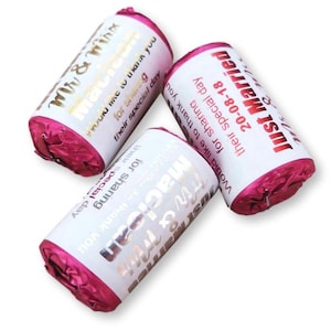 Personalised Foil printed shiny gold silver red love heart sweets stickers wedding party favours