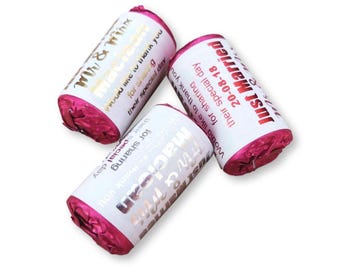 Personalised Foil printed shiny gold silver red love heart sweets stickers wedding party favours