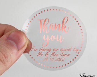 38mm personalised clear rose gold Thank you for sharing our special day wedding labels stickers