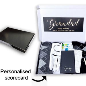 Gepersonaliseerde grote zwarte golfdoos cadeau sokken scorekaart handschoen aangepaste naam verjaardag doos sokken handschoen aangepaste naam