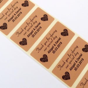 100 adesivi personalizzati in carta kraft marrone per ringraziamenti di nozze / etichette eleganti per bomboniere e regali