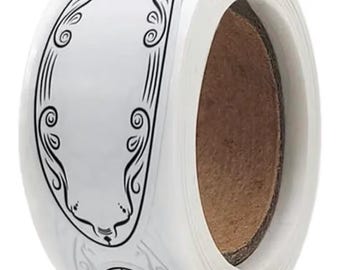 150pcs Roll of Oval Ornate White Write-On Labels – Blank Kitchen Jar Stickers for Containers, Pantry Organization & Storage