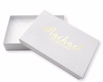 Personalized White Jewelry Gift Box - Gold/Silver Foil Name