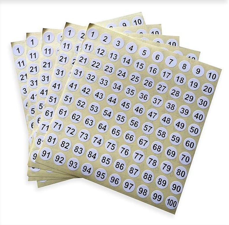 500pcs Number Stickers 1-100 (5 Sheets) 10mm Small Round Labels ...