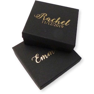 Gepersonaliseerde zwarte sieraden geschenkdoos zilver- of goudfolie gedrukte naam/bericht valentijnsdagcadeau ketting armband