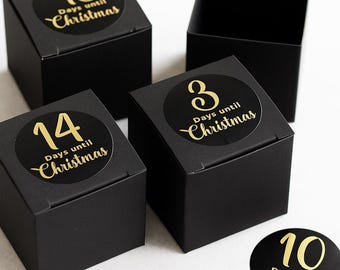 24 Pack 2 Inch Black Christmas Advent Calendar Boxes – DIY Fill Yourself Countdown Gift Boxes with 1-24 Shiny Gold Foil Number Labels