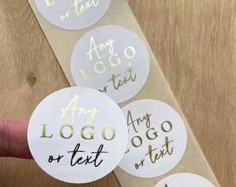 100 x White Shiny Gold Round 25mm 38mm 45mm 50mm 65mm Stickers Foil logo Labels Business Custom Design Or Text Stickers