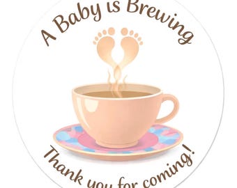 48 Pack A Baby is Brewing Tea Party Baby Shower Stickers 37mm Round Labels for Favors Gifts and Favour Decorations