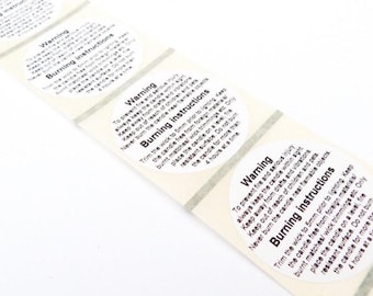 100 x 45mm round candle safety labels white warning stickers instruction
