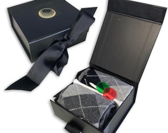 Caja de regalo de golf: calcetines, tees y marcadores de rombos, opción personalizada