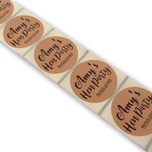 50 Personalized Hen Party Stickers | Kraft Brown Labels with Name & Date | Custom Bridal Shower Favors | Hen Do