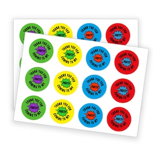 Superhero Party Thank You Stickers – 24 Pack, Multi-Coloured Round Labels for Kids, Ideal for Birthday Parties, Favor Bags, and Gifts