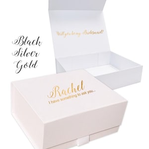 Will You Be My Bridesmaid white Box Personalised gold silver foil Wedding Proposal Gift maid of honour DIY box