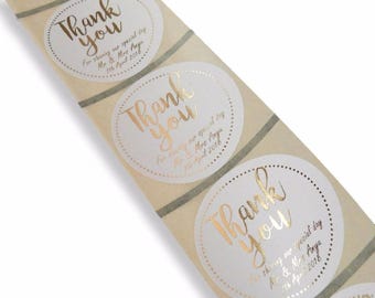 50 x  45mm Personalised gold foil thank you wedding labels- sharing our special day white