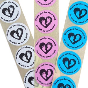 50 Pack Baby Shower Thank You Stickers 38mm Round White pink Labels Thank You for Showering Us with Love – Party Favor Stickers Favours