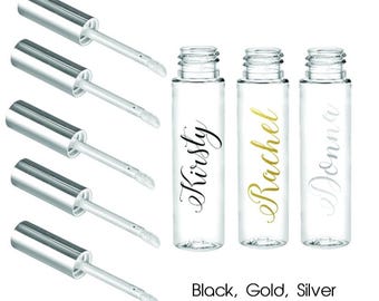 Etiquetas de brillo de labios personalizadas con nombre, regalo de cumpleaños para niñas, pegatinas transparentes doradas