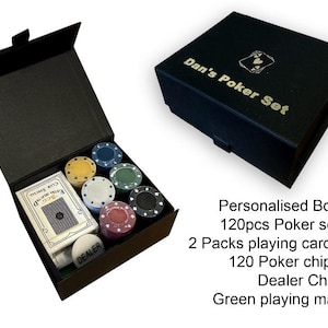 Gepersonaliseerde pokerset 120-delig cadeau goudprint zwart verjaardag kerstdoos spel