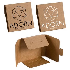 Earring box packaging holder mailer brown card with personalised printed logo black white