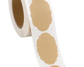 Rollo de 300 etiquetas adhesivas de papel kraft, 4 formas, etiquetas autoadhesivas removibles en blanco, etiquetas marrones para almacenar alimentos, regalo de Navidad.