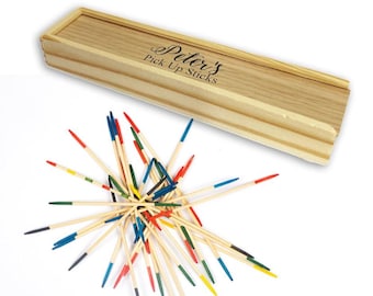 Personalized Pick Up Sticks Game, Engraved Wooden Box Set