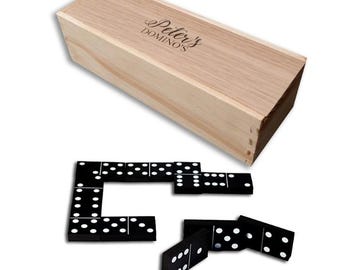 Personalized Wooden Dominoes Set | Custom Dominos Name Christmas Gift | 28 Piece Game in Printed Box