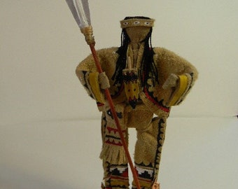 Mi'Kmaq male hunter with spear, pre-contact, painted leather regalia, (1)