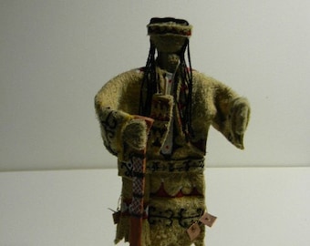 Mi'Kmaq Spirit Doll, Prec-contact, painted leather regalia, woman with canoe paddle, (1)