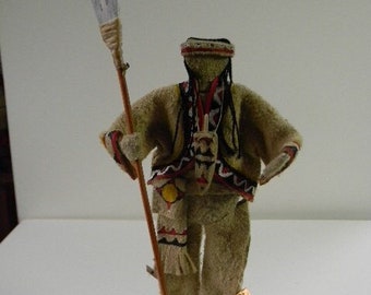 Mi'Kmaq Hunter with spear, Spirit Doll, pre-contact painted leather, (3)