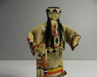Mi'Kmaq "Spirit-Doll," Woman, pre-contact, painted regalia, with canoe paddle, (4)