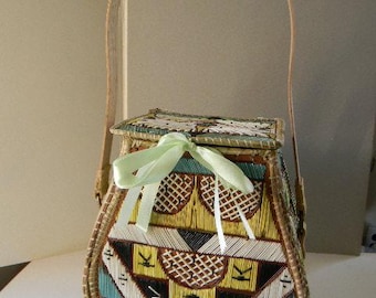 Porcupine Quilled Box Purse, birch bark, Sweet Grass, large