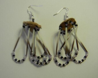 4 Strand Porcupine Quilled, beaded earrings,( QE3)